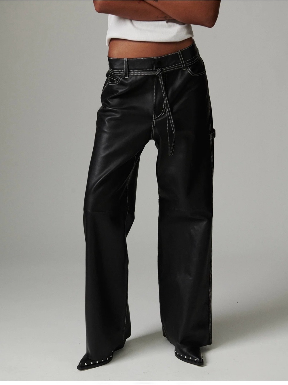 Day Birger et Mikkelsen High-Waist Wide-Leg lamb Leather Pants in Black